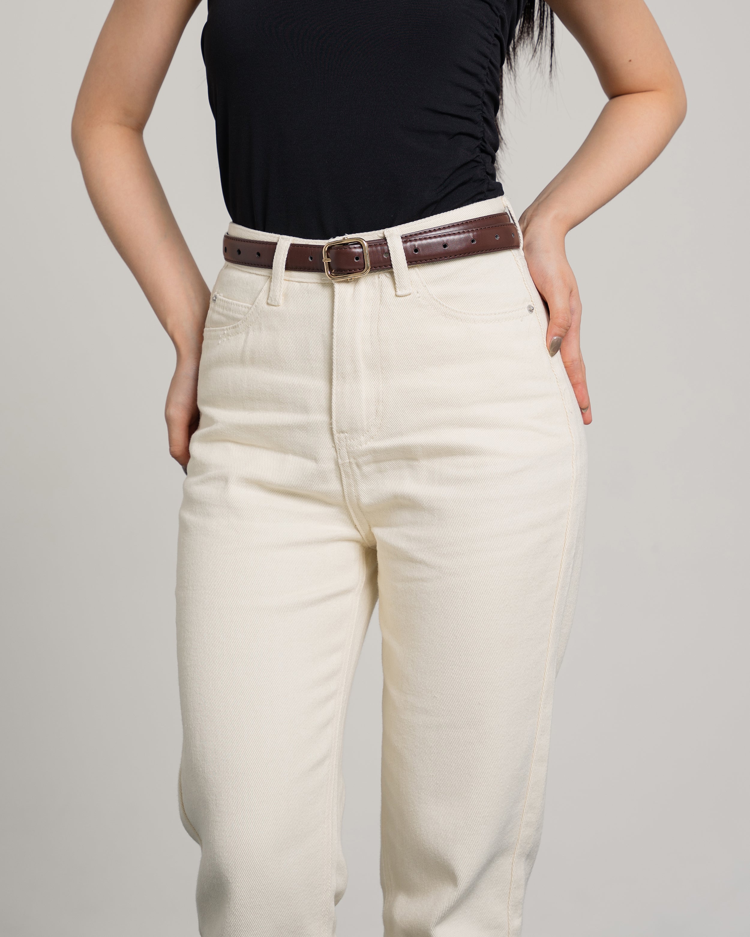 Boston Highwaist Mom Jeans in Cream