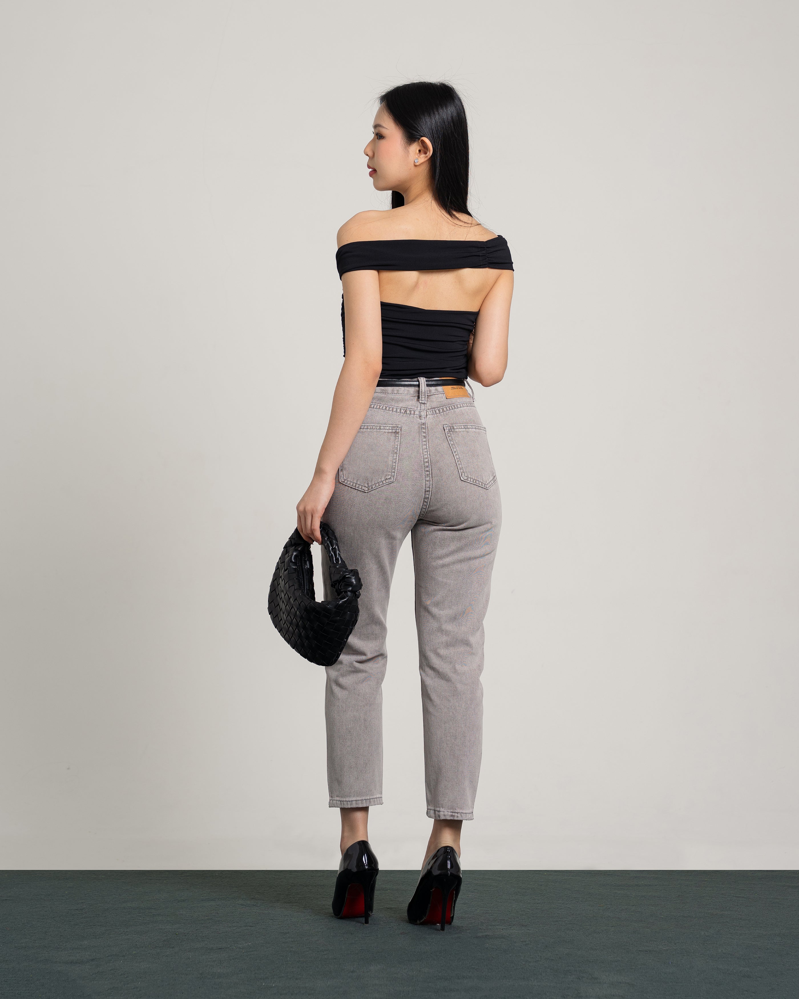 Boston Highwaist Mom Jeans in Lightgrey