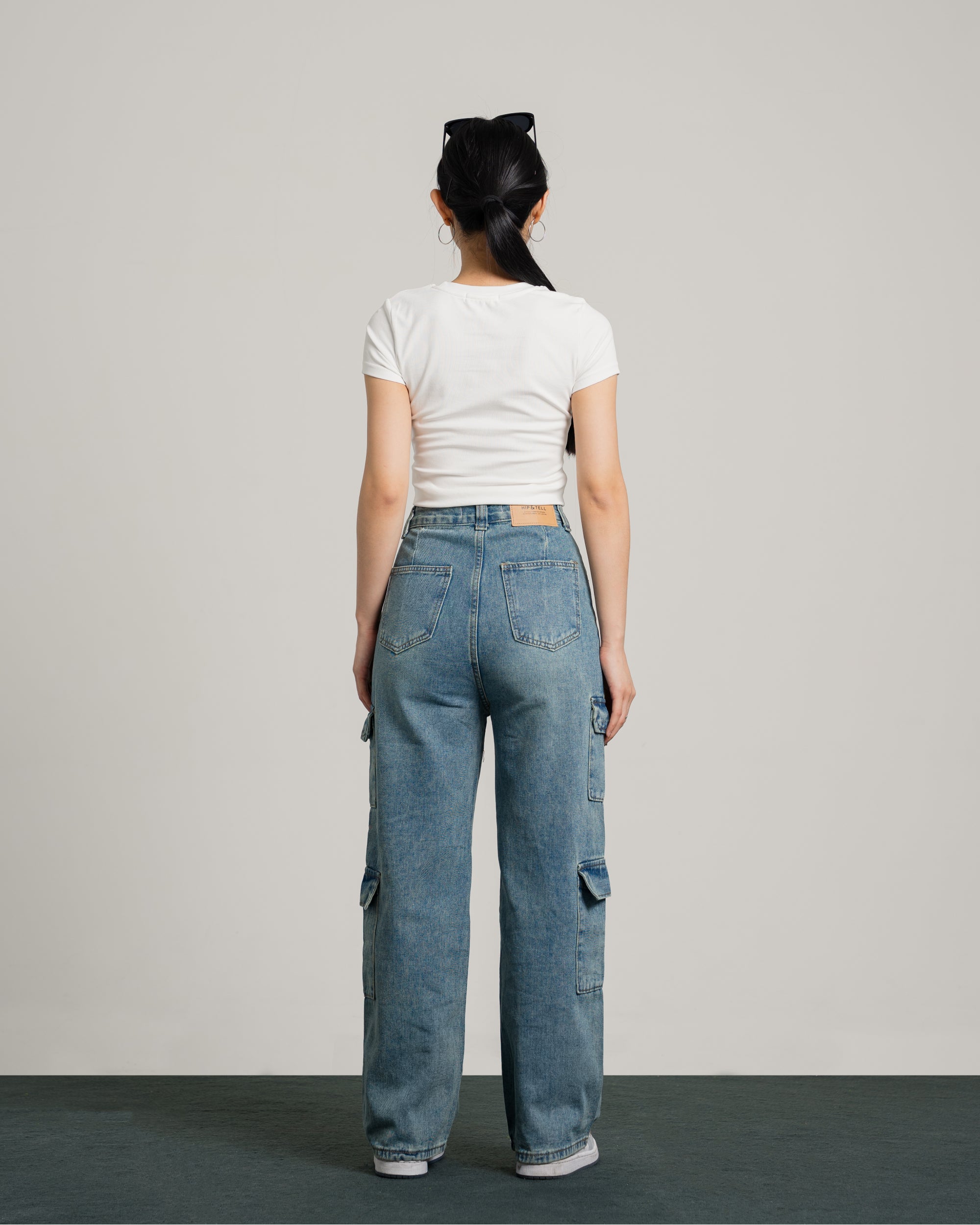 Jackson Highwaist Cargo Jeans in Light Blue