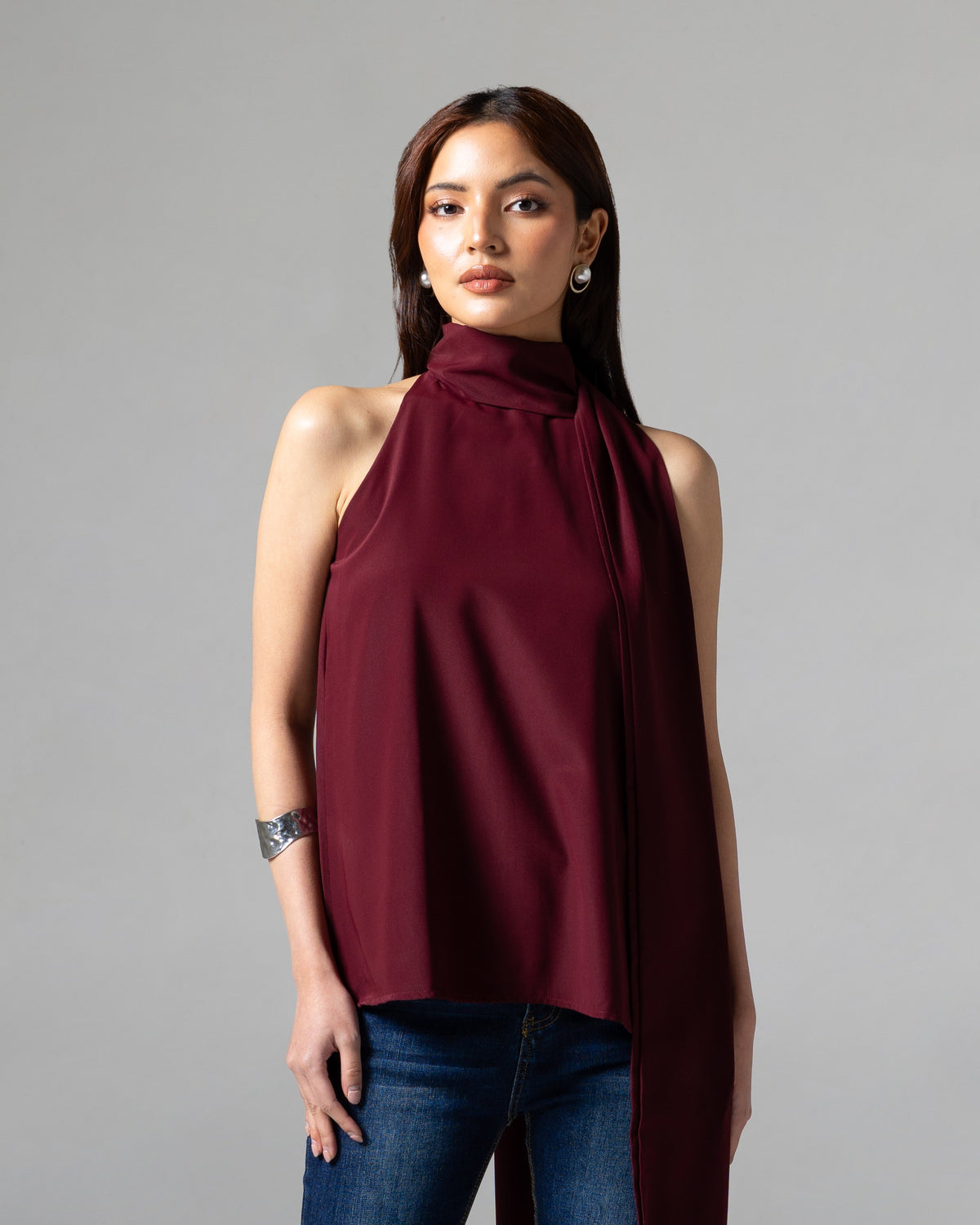 Bonnie Top Maroon, regular size, detail depan