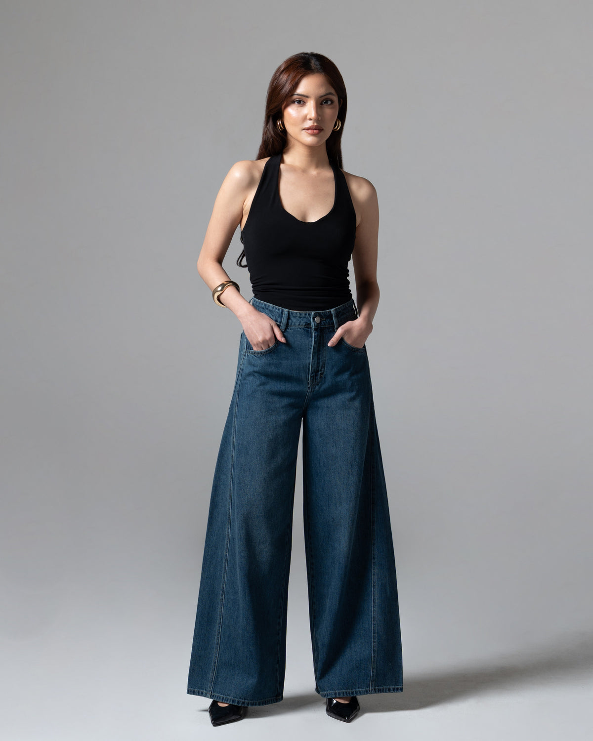 Real Wideleg Jeans Dark Blue, regular, tampak depan