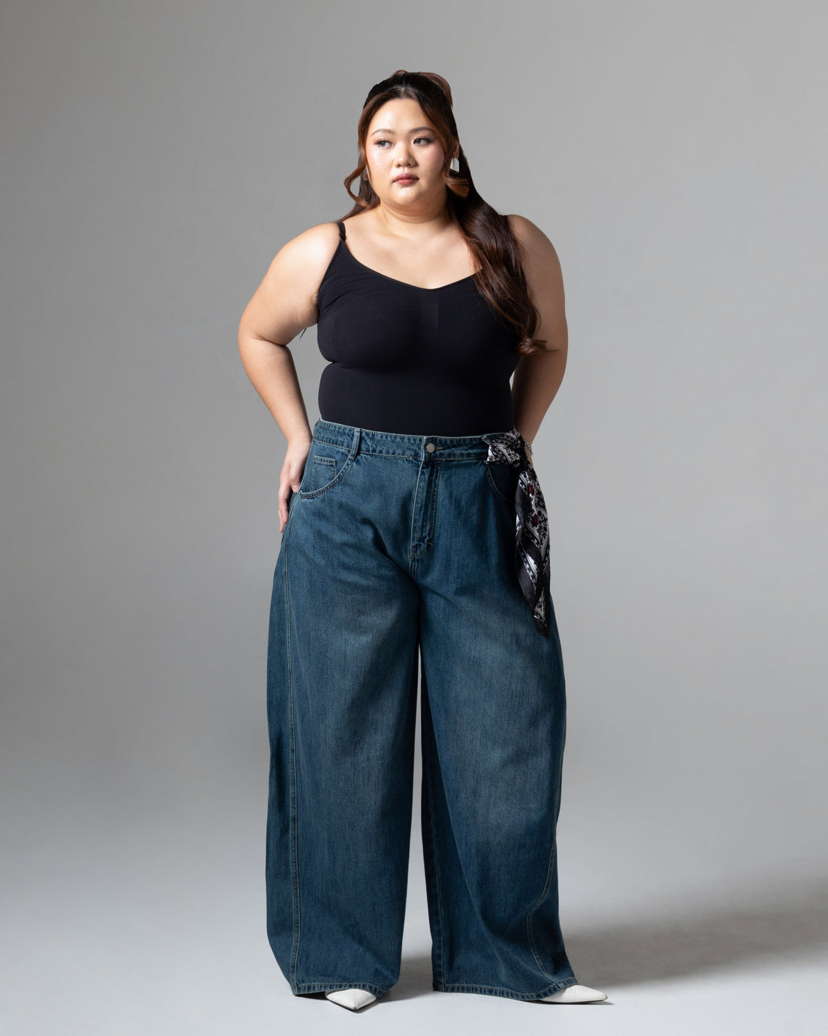 Real Wideleg Jeans Dark Blue, big size, tampak depan