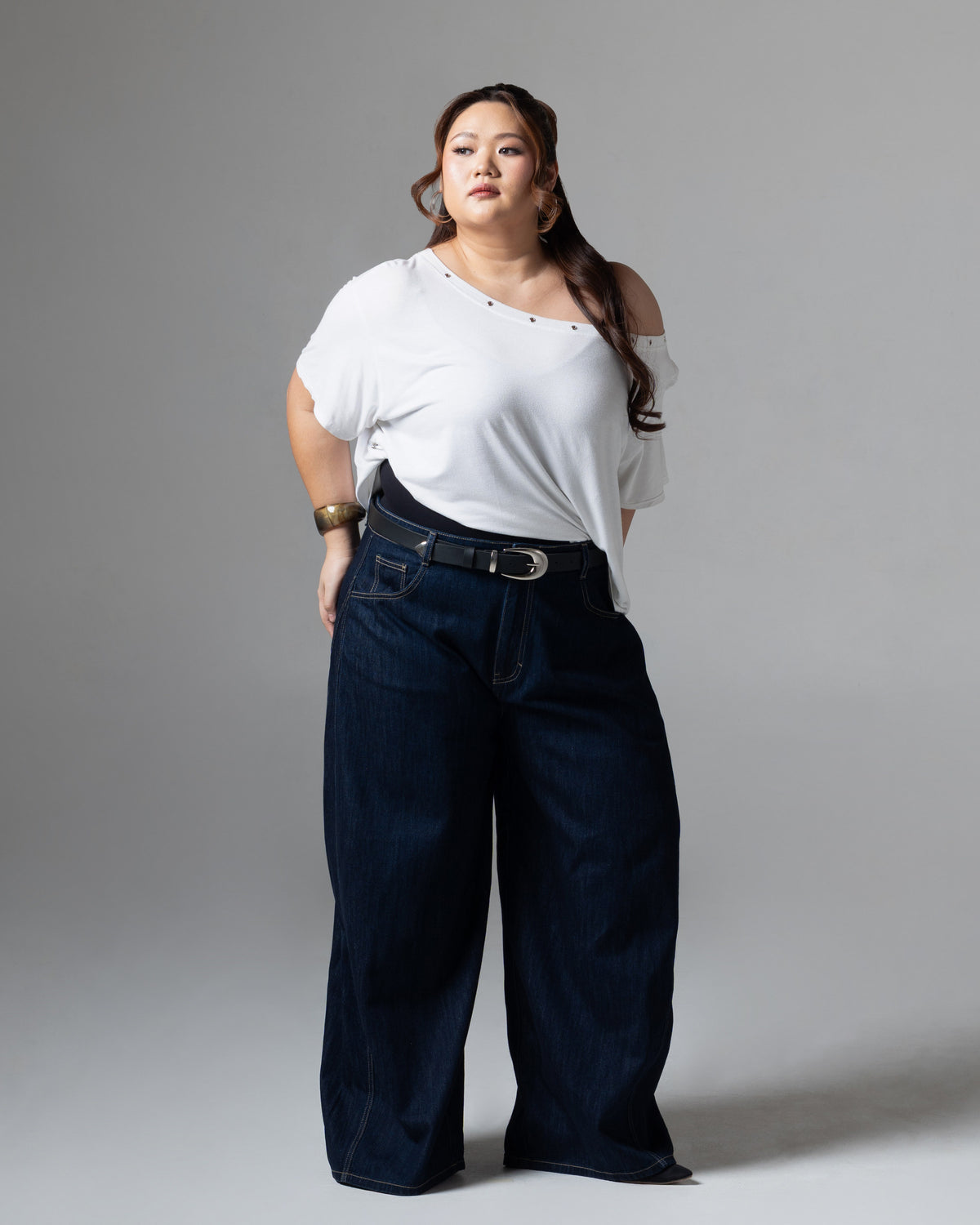 Real Wideleg Jeans Denim, big size, tampak depan