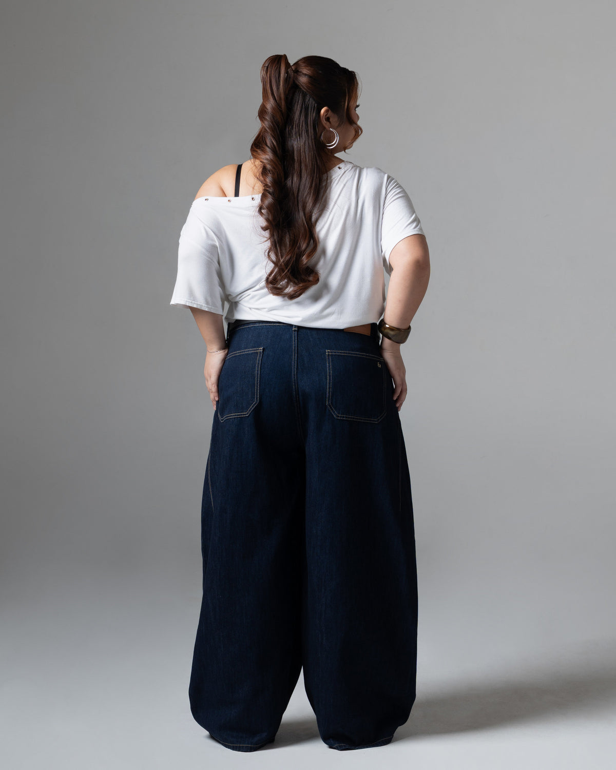 Real Wideleg Jeans Denim, big size, tampak belakang