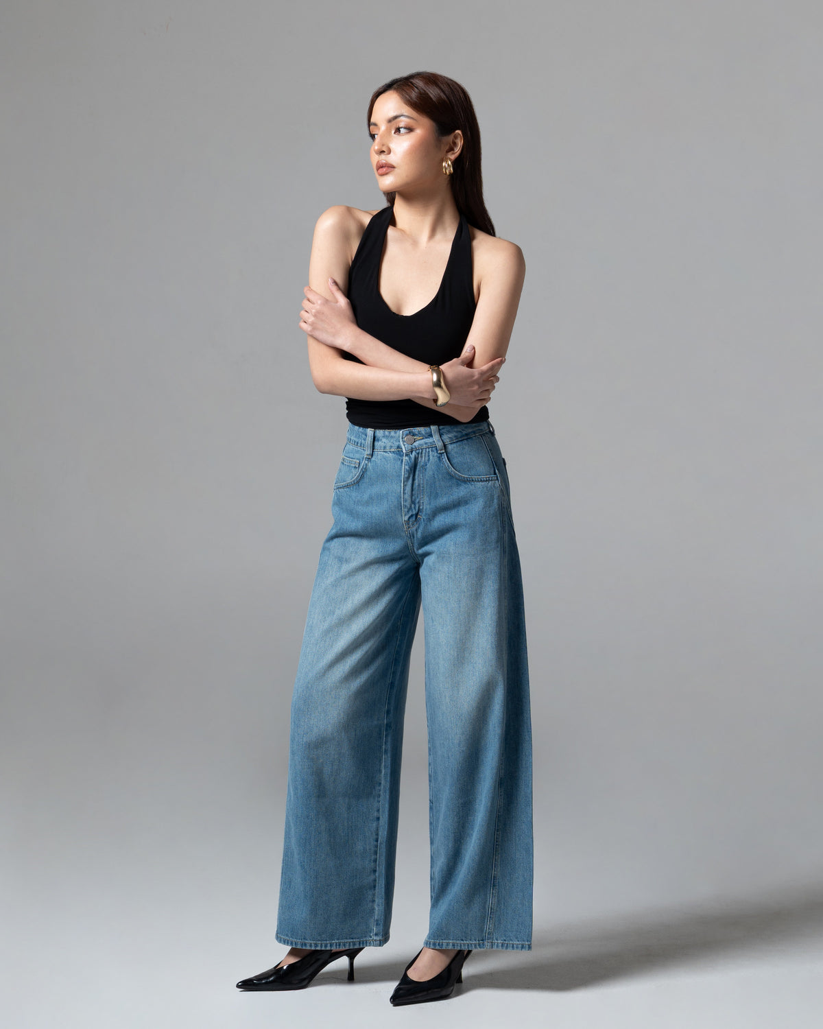 Real Wideleg Jeans Light Blue, regular, tampak depan