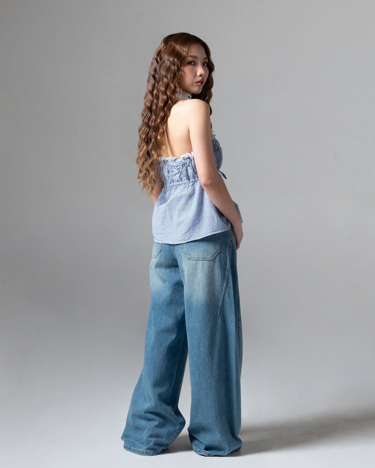 Real Wideleg Jeans Light Blue, petite, tampak belakang