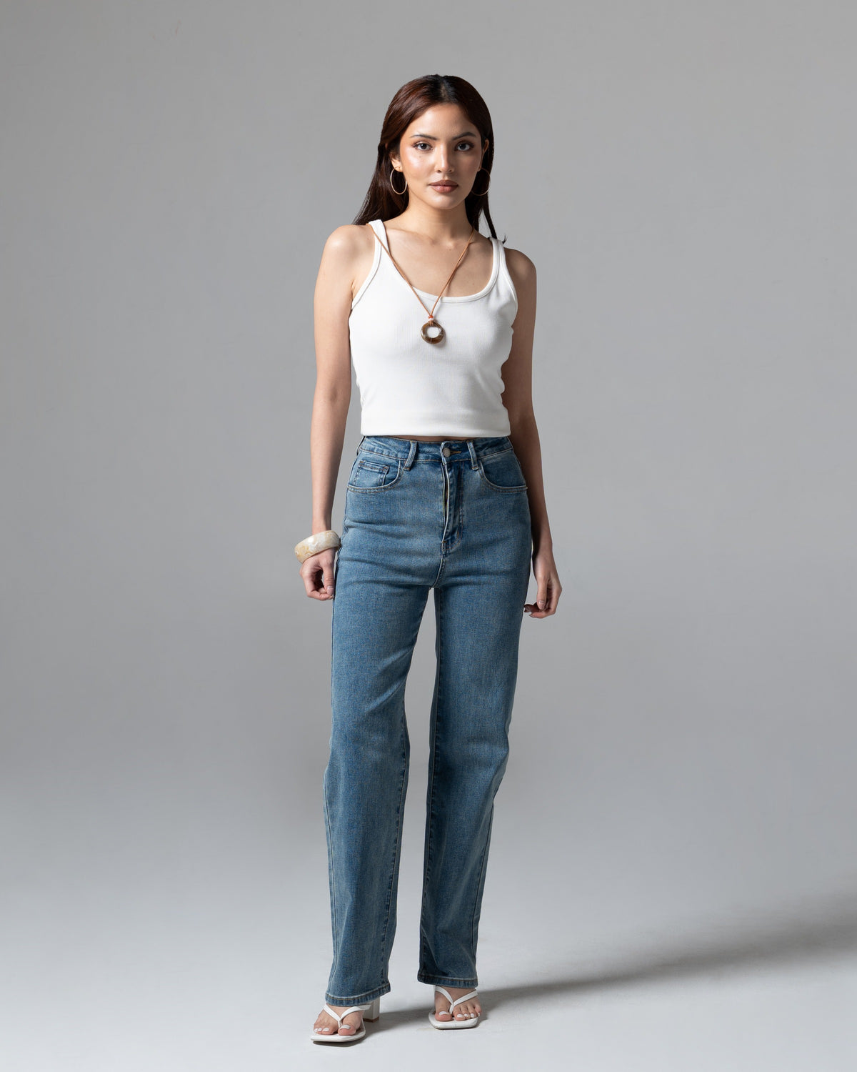 90's Straight Jeans Dark Blue, regular size, tampak depan