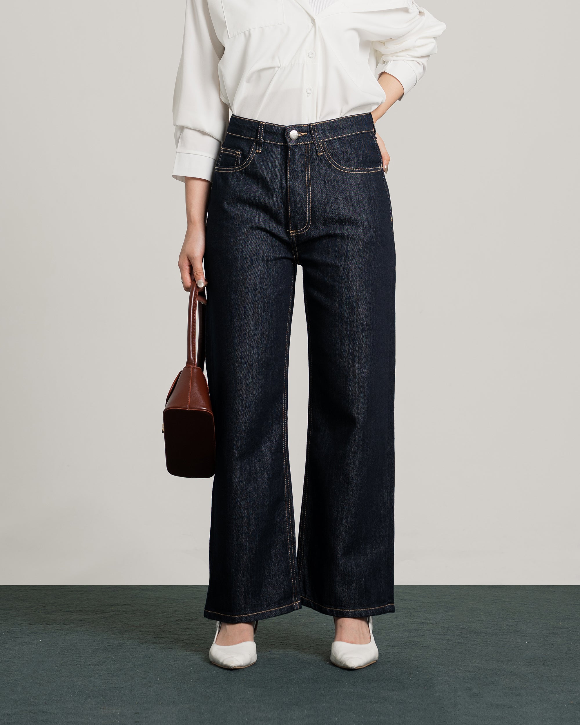 Cerise Mid-Rise Straight Baggy Jeans