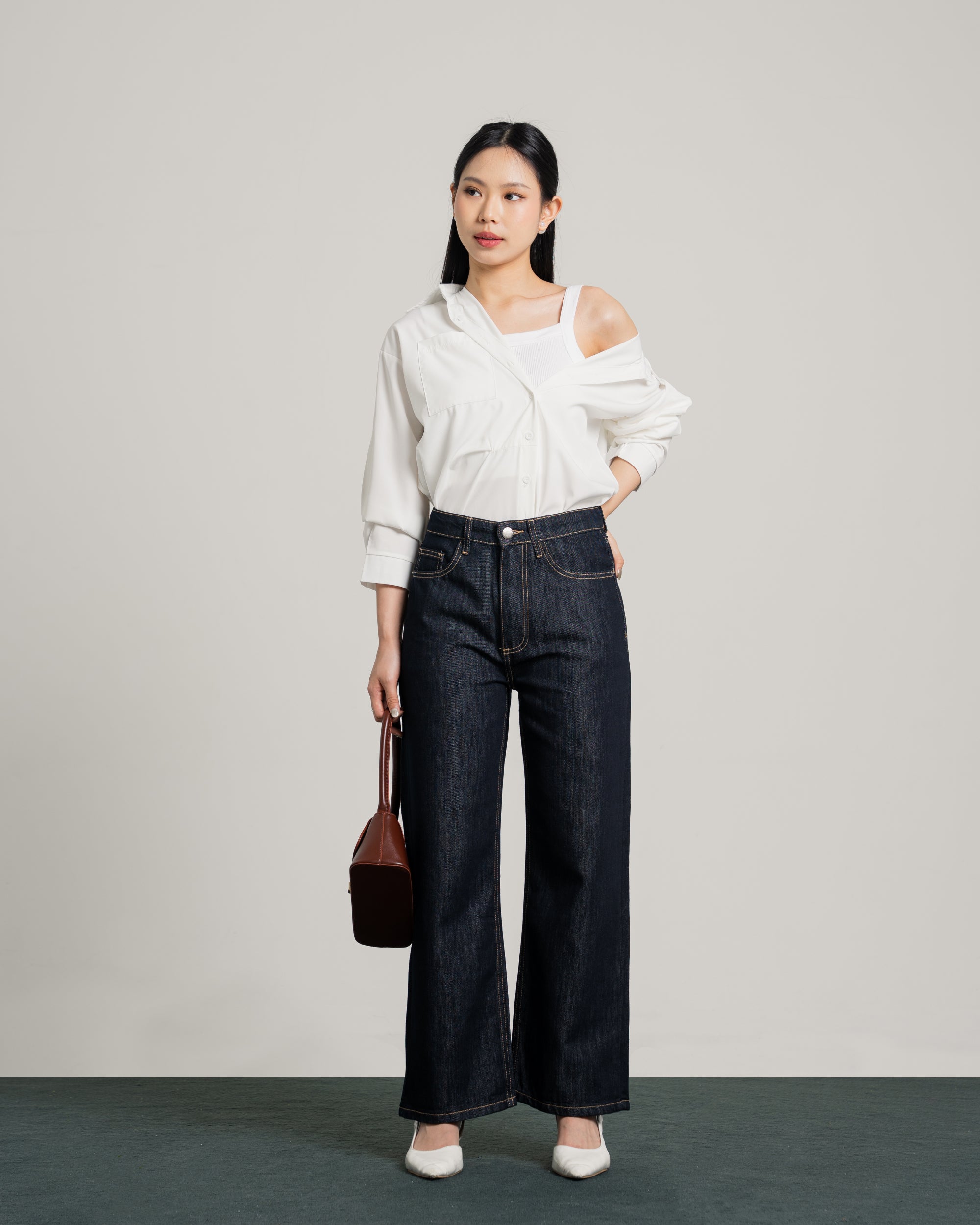 Cerise Mid-Rise Straight Baggy Jeans