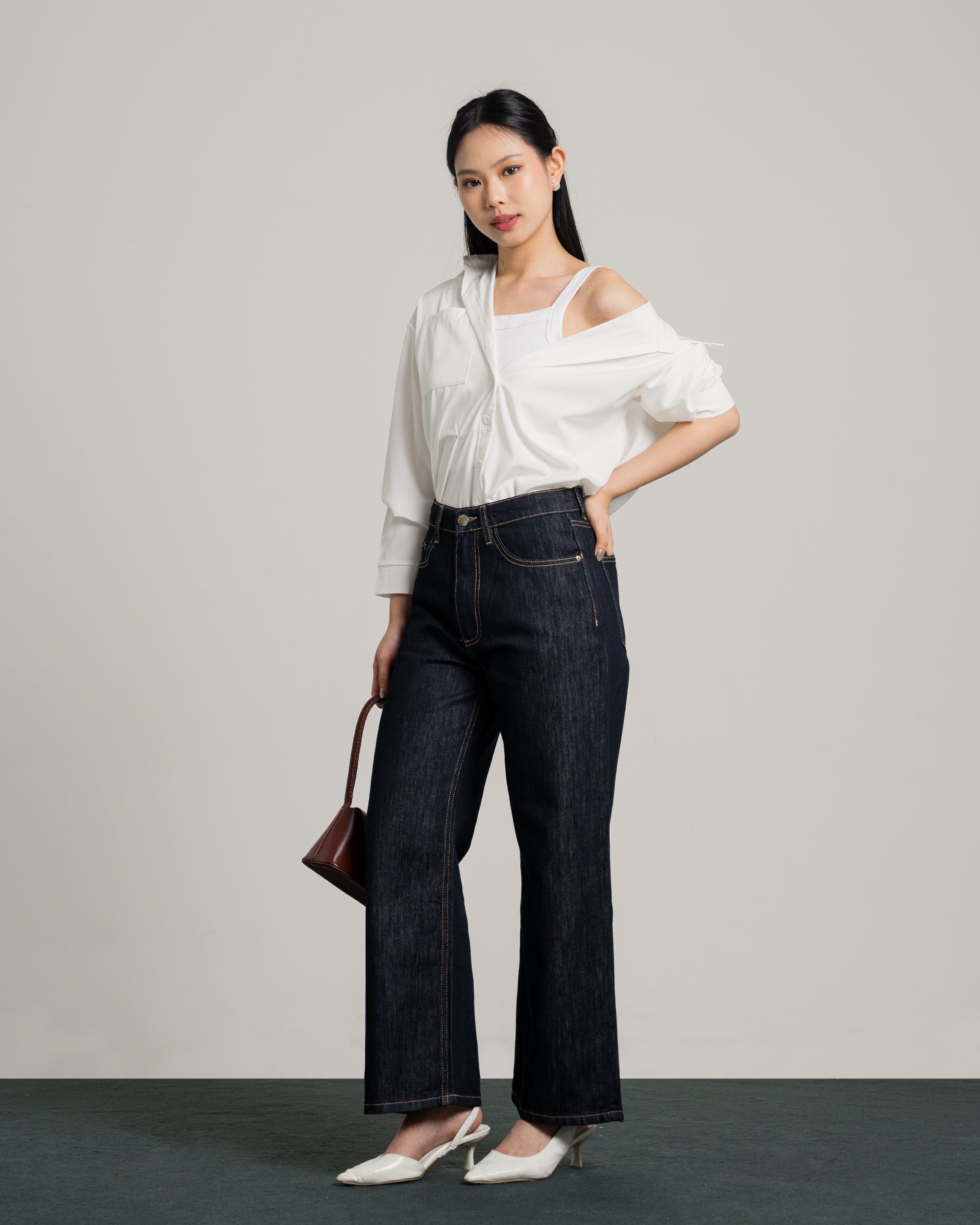 Cerise Mid-Rise Straight Baggy Jeans