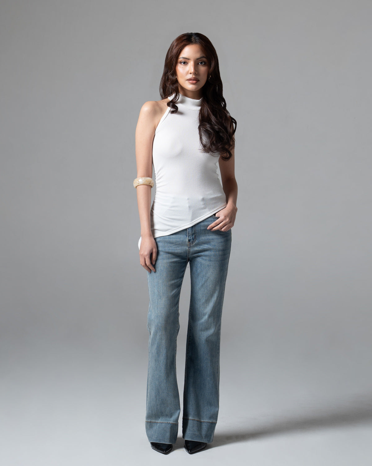 Ashley Flare Jeans Light Blue, regular size, tampak depan