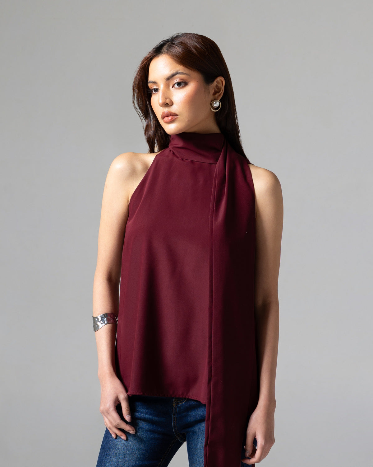Bonnie Top Maroon, regular size, detail depan