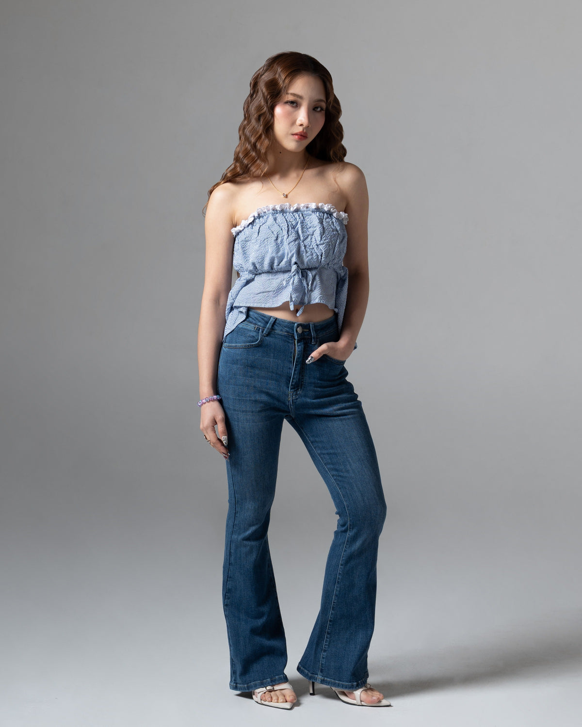 Kelly Flare Jeans Petite Ocean Blue, petite size, tampak depan