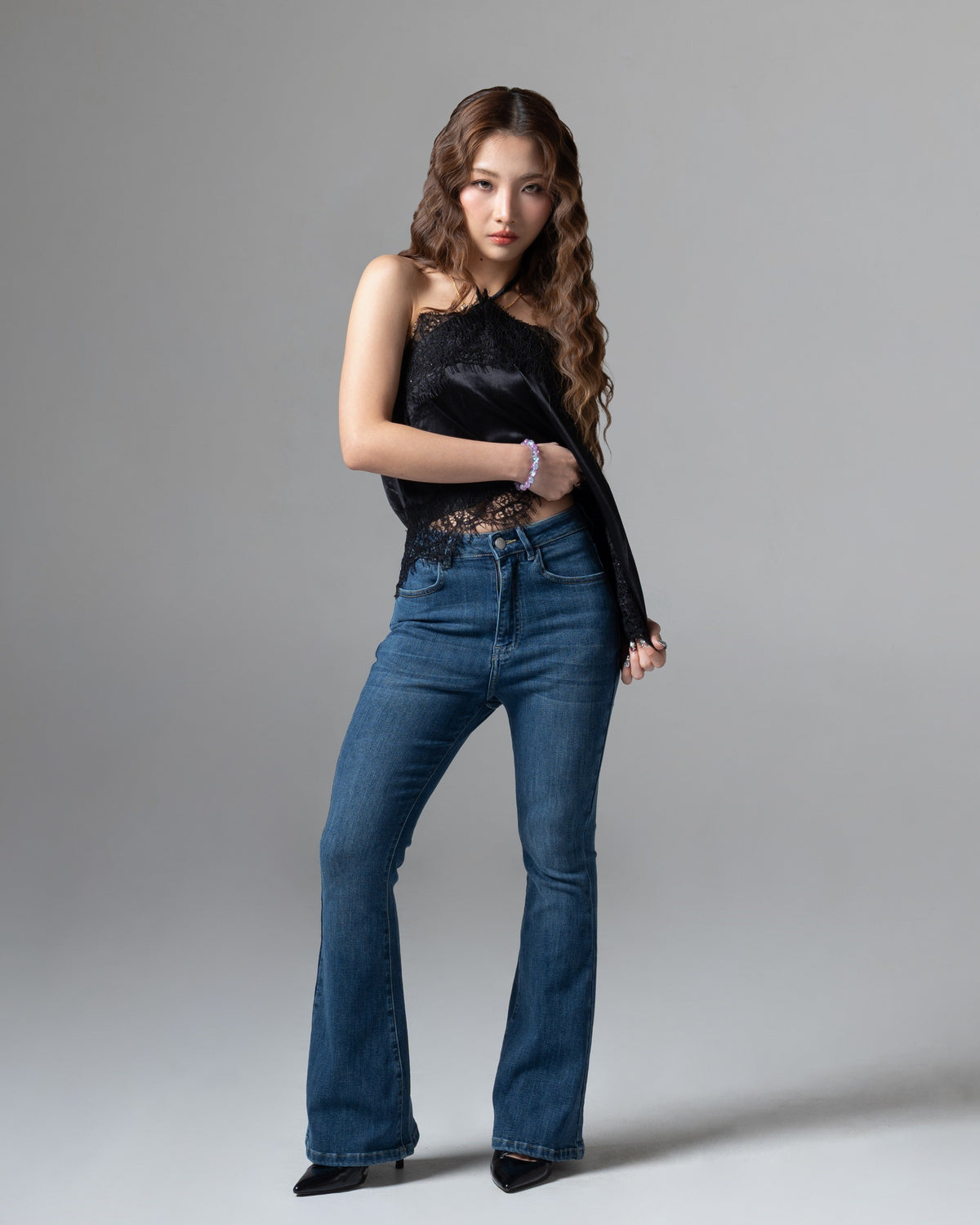 Kelly Flare Jeans Petite Ocean Blue, petite size, tampak depan
