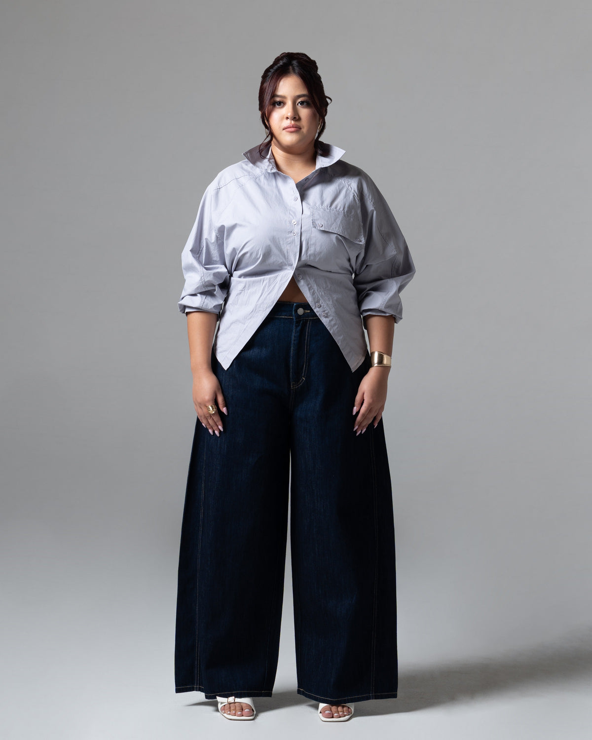 Real Wideleg Jeans Denim, mid size, tampak depan