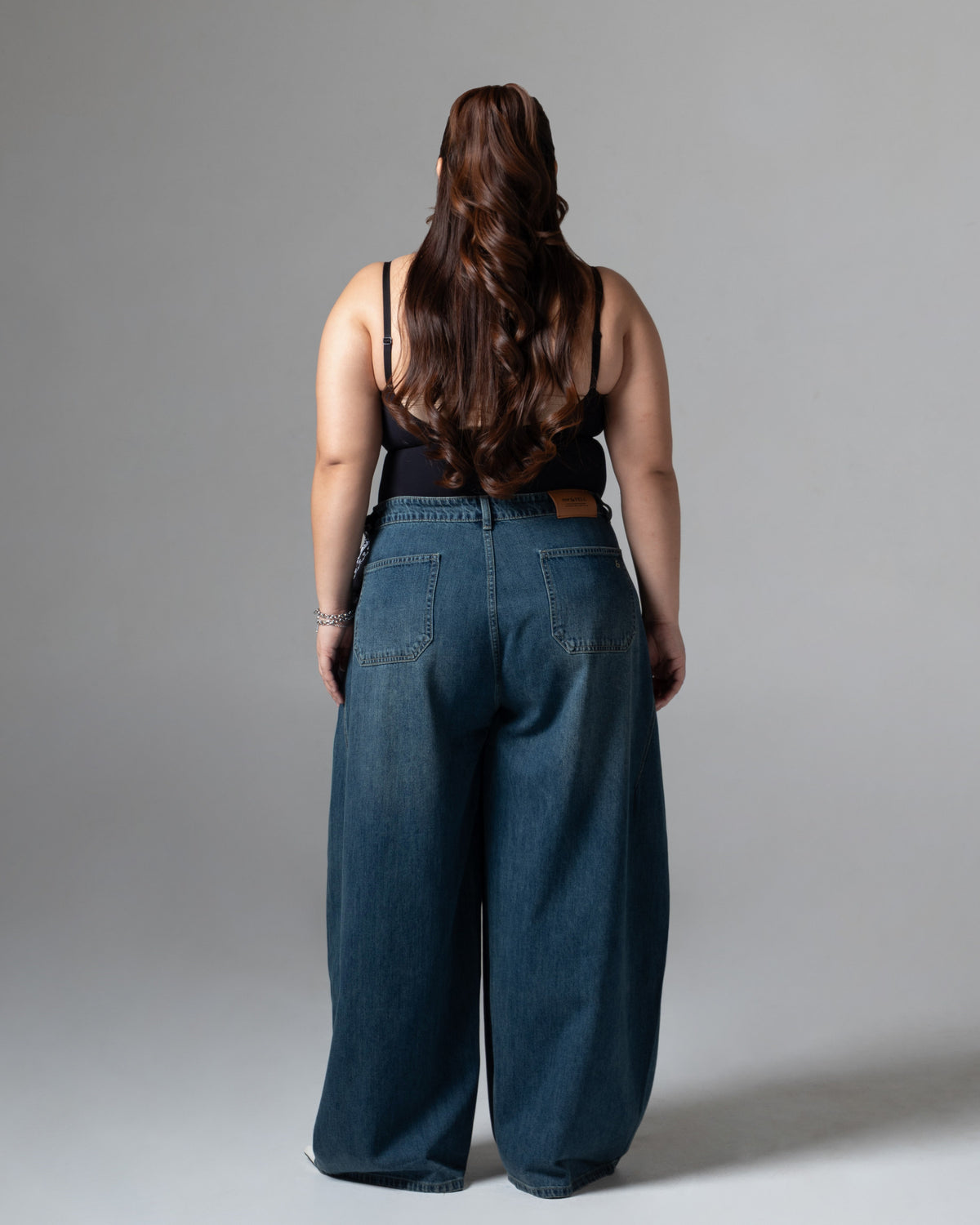 Real Wideleg Jeans Dark Blue, big size, tampak belakang
