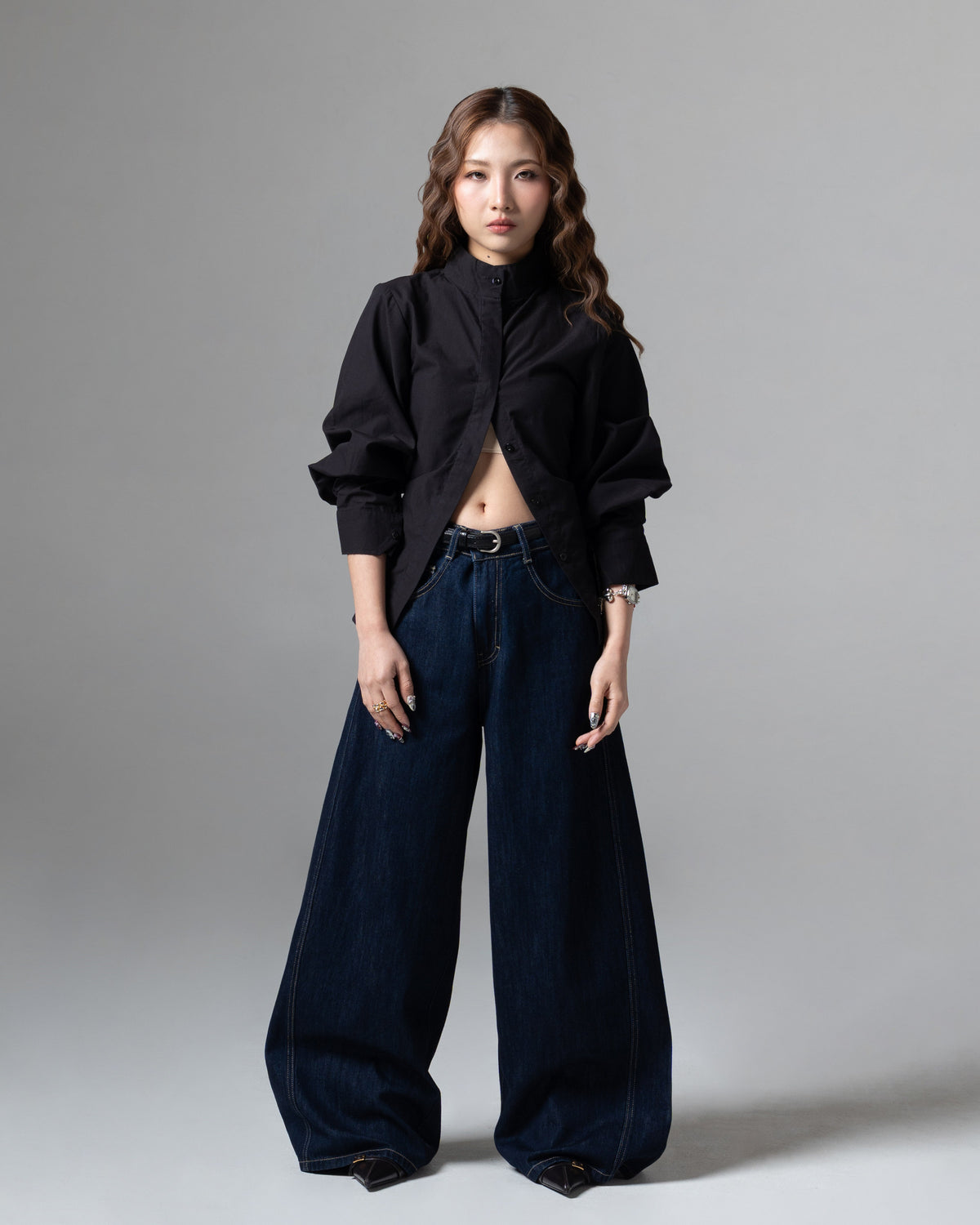 Real Wideleg Jeans Denim, petite, tampak depan